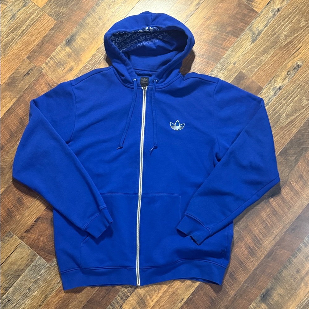 Adidas Originals Blue Full Zip Hoodie Trefoil Logo XXL